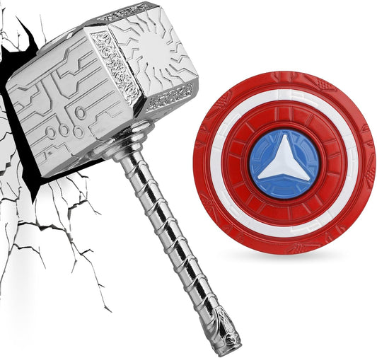 Hammer Fidget Spinner Metal Toy Transformable 2 in 1 for Kids Adutls, Shield Hand Finger Spinner Kinetic Desk Toy for Office Classroom Prizes Birthday Gift