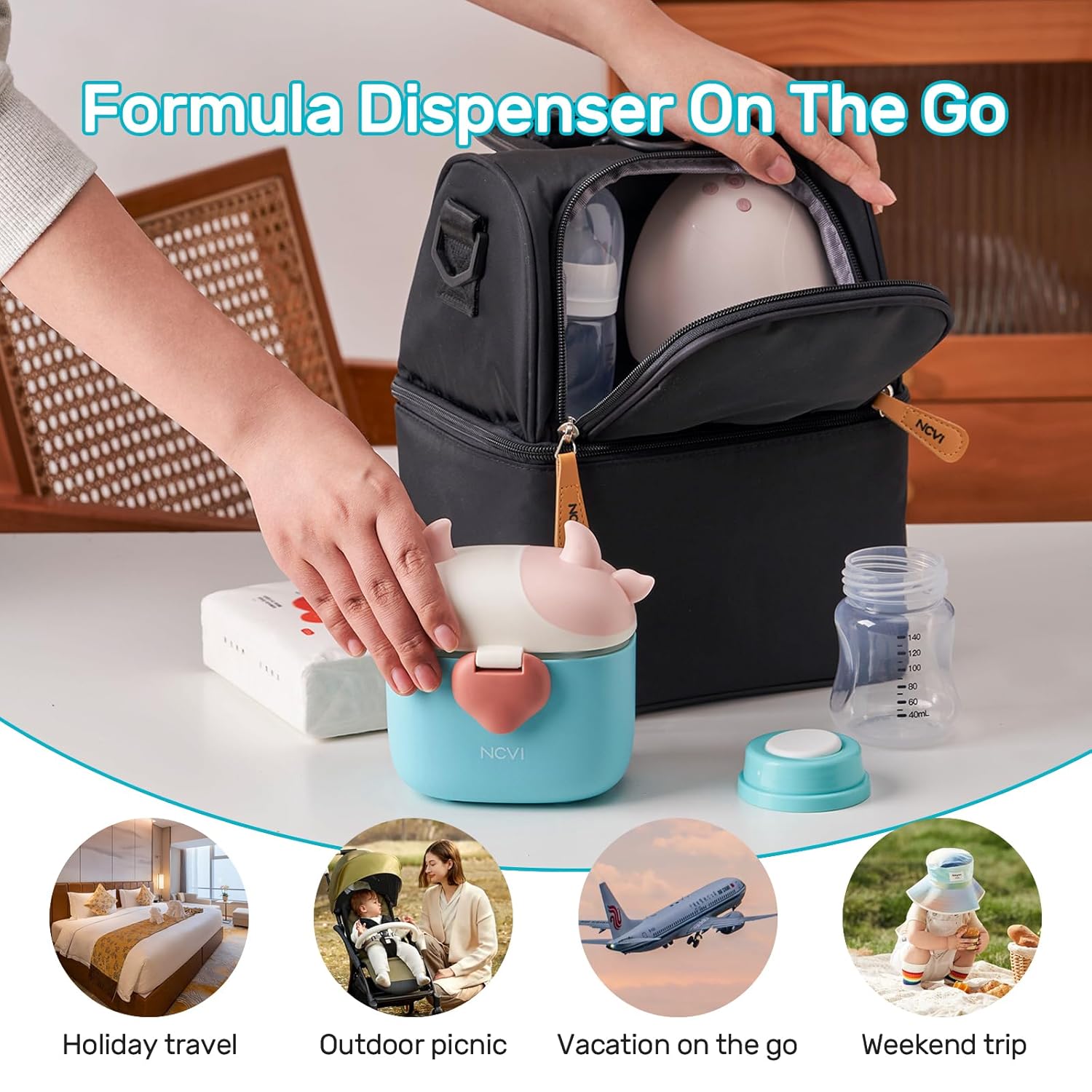 NCVI Baby Formula Dispenser On The Go, Formula Container To Go, Formula Holder for Travel, Outdoor