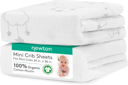 Newton Baby Mini Crib Fitted Sheets (2-Pack) | Organic Muslin Cotton, Breathable & Soft Baby