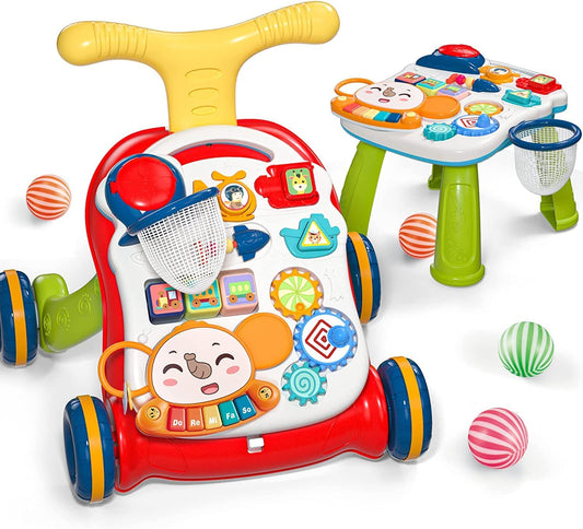 CUTE STONE Sit to Stand Learning Walker, 2 in 1 Baby Push Walker, Early Educational Child Activity