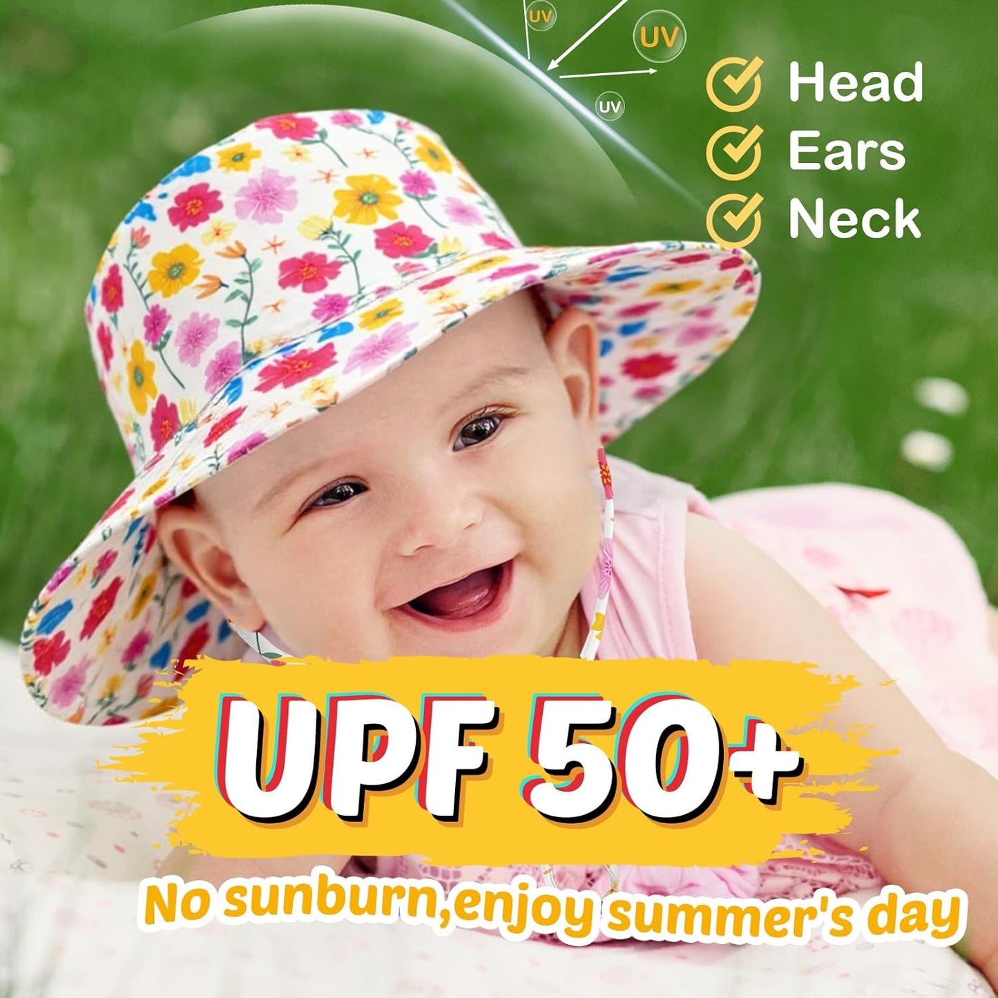 Baby Sun Hat Kids Summer UPF 50+ Toddler Bucket Hat Wide Brim Adjustable Beach Hats for Boys Girls Age 0-6 Years