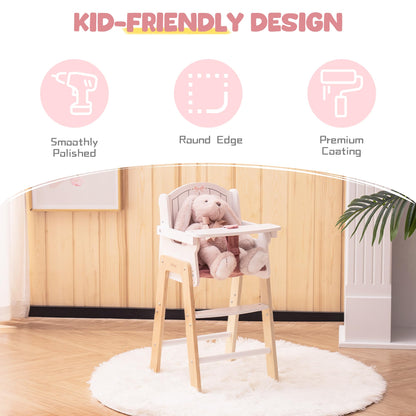 ROBUD Play High Chair, Pretend Play High Chair with Cushion, Movable Table, Wooden Baby Doll