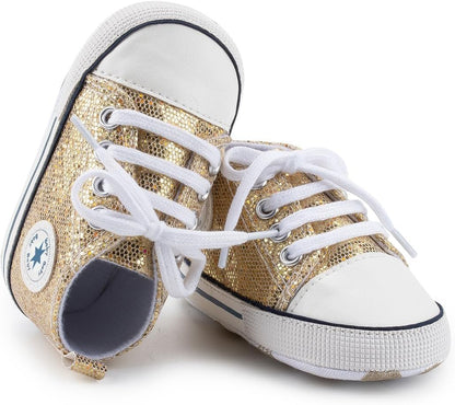 Unisex Baby Girls Boys Canvas High-top Shoes, Newborn Infant Anti-Slip Soft Sole Frist Walking Breathable Sneakers