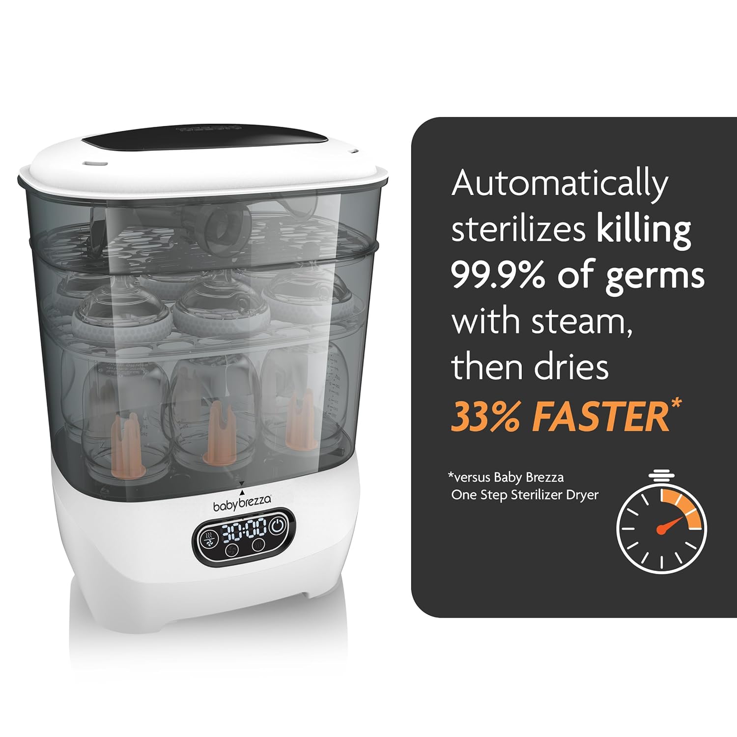 Baby Brezza Bottle Sterilizer and Dryer Advanced – 33% Faster - Largest Capacity Steam Sanitizer