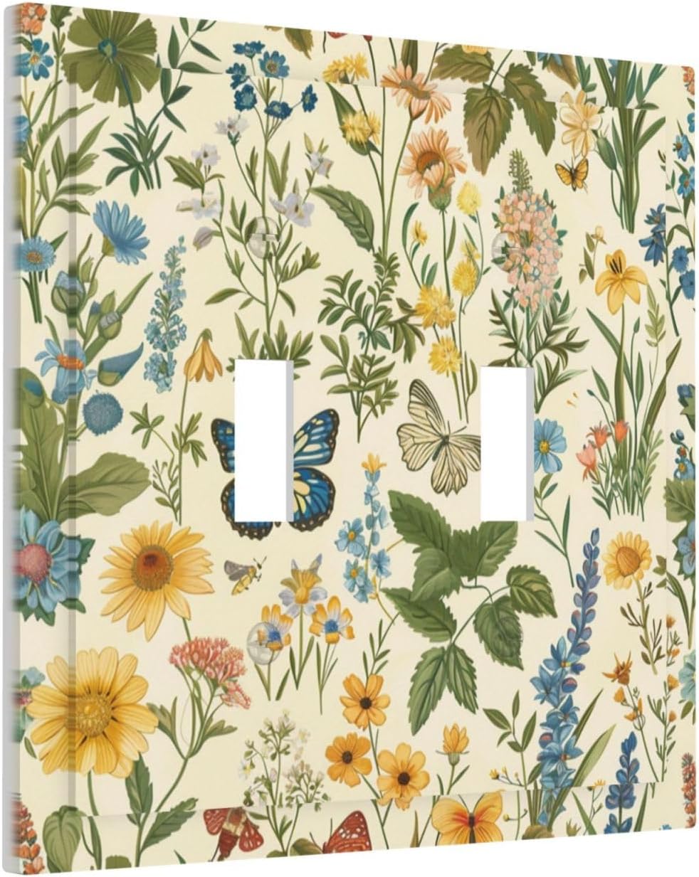 Decorative Switch Covers Plate Rustic Plant Garden Leaf Flower Butterfly 2 Gang Wall Plate Unique Double Toggle Light Switch Plate Wall Cover Plate Faceplate for Bedroom Home Decor