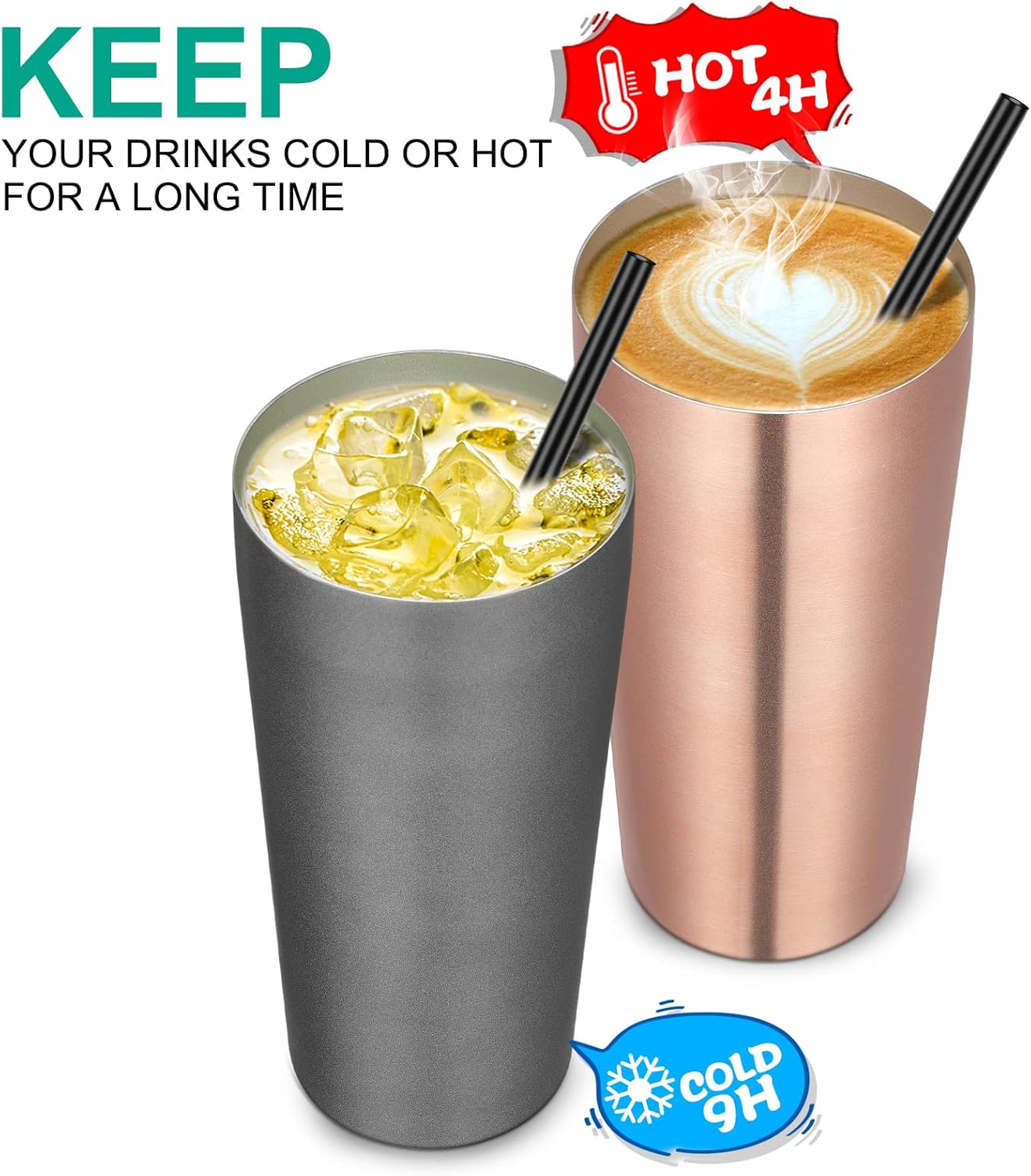 VEGOND 20oz Tumbler Bulk with Lid and Straw 6 Pack, Stainless Steel Vacuum Insulated Tumbler, Double Wall Coffee Cup Travel Mug, Rose Gold