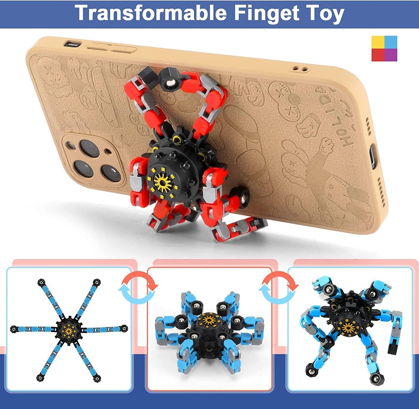 Fidget Toy Transformable Fingertip Gyro for Kid Adult Teen (4 Pack transformable Finger Spinners)
