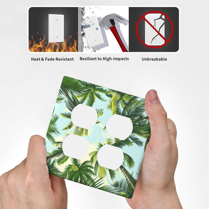 Summer Sky Coconut Palms Trees Green Plants Leaf Outlet Covers 2 Gang Double Duplex Decorative Light Switch Covers Electrical Wallplates Socket Faceplate for Bed Room Living Room Decor