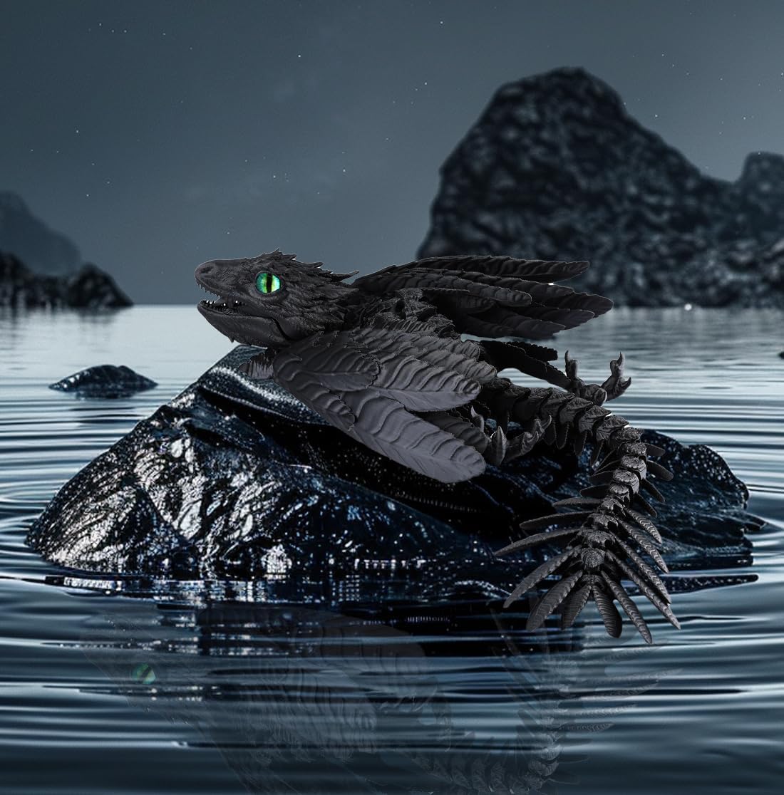 3D Printed Dragon with Wings 3D Printed Animals Articulated Dragon Fidget Dragon 3D Printed Toys Dragon Toy Desk Pets Home Office Decor (Black)