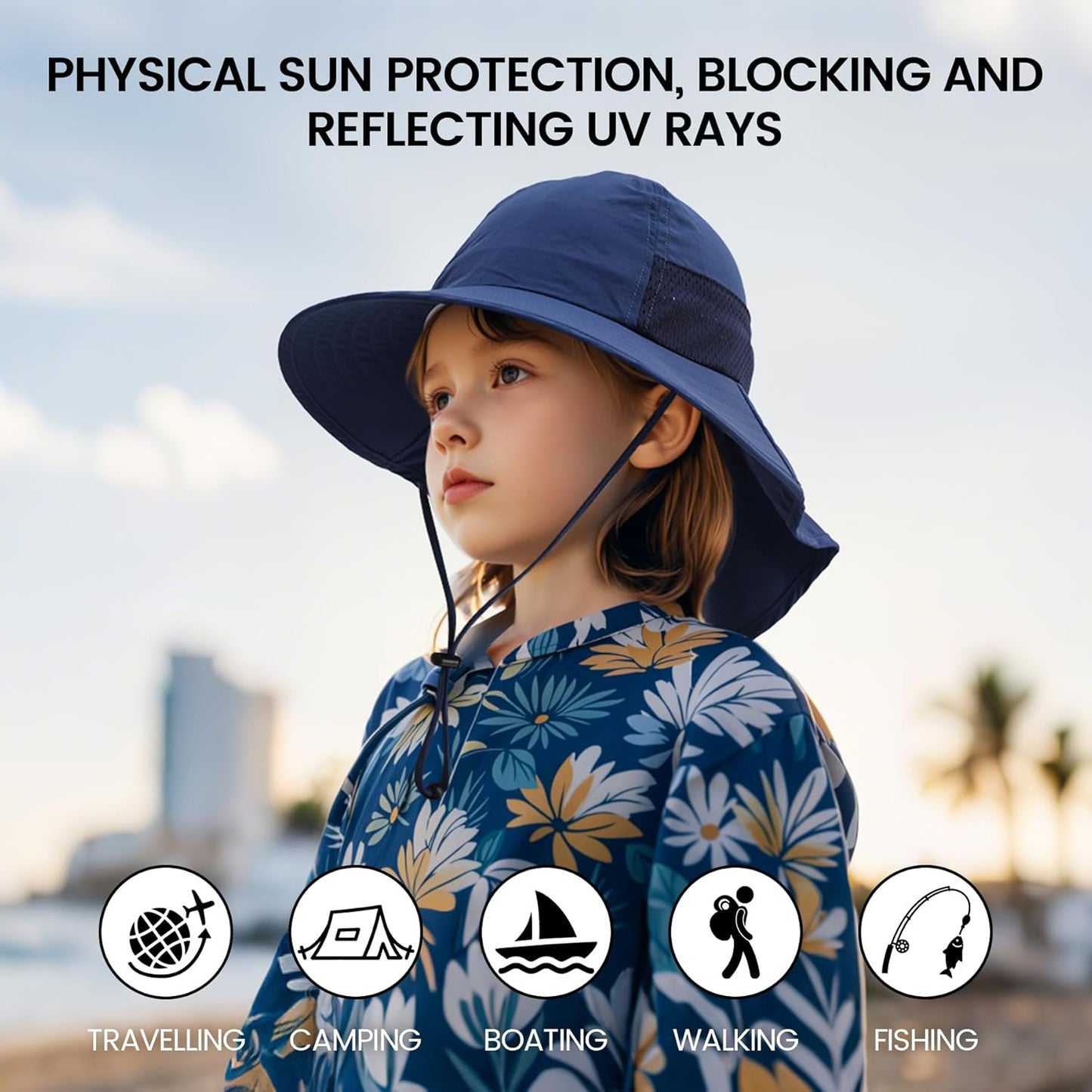 Baby Sun Hat with Neck Flap for Sun Protection Toddler Beach Hat UPF 50+ Outdoors 0-6 Years Boys Girls