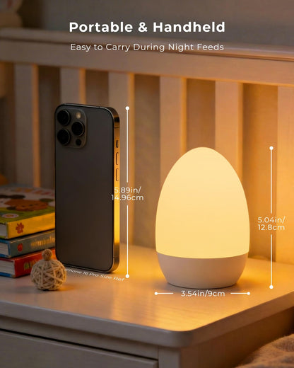 FULNIX Egg Light for Nursery, Eye-Caring Touch Control Rechargeable Baby Night Light with 17 Color