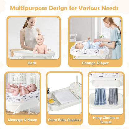 HONEY JOY Baby Changing Table with Bathtub, Foldable Infant Diaper Changing Station with Wheels