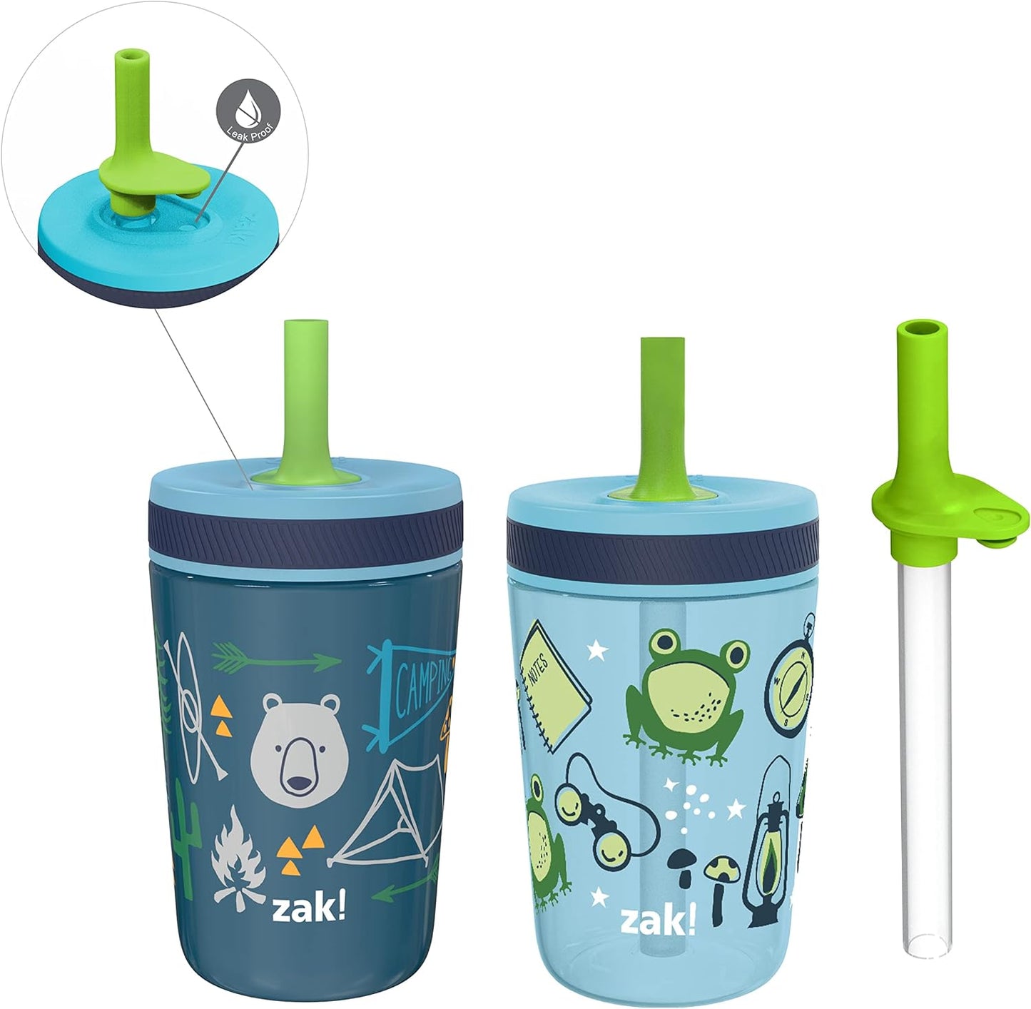 Zak Designs Campout and Camping Kelso Tumbler Set, Leak-Proof Screw-On Lid with Straw, Bundle for