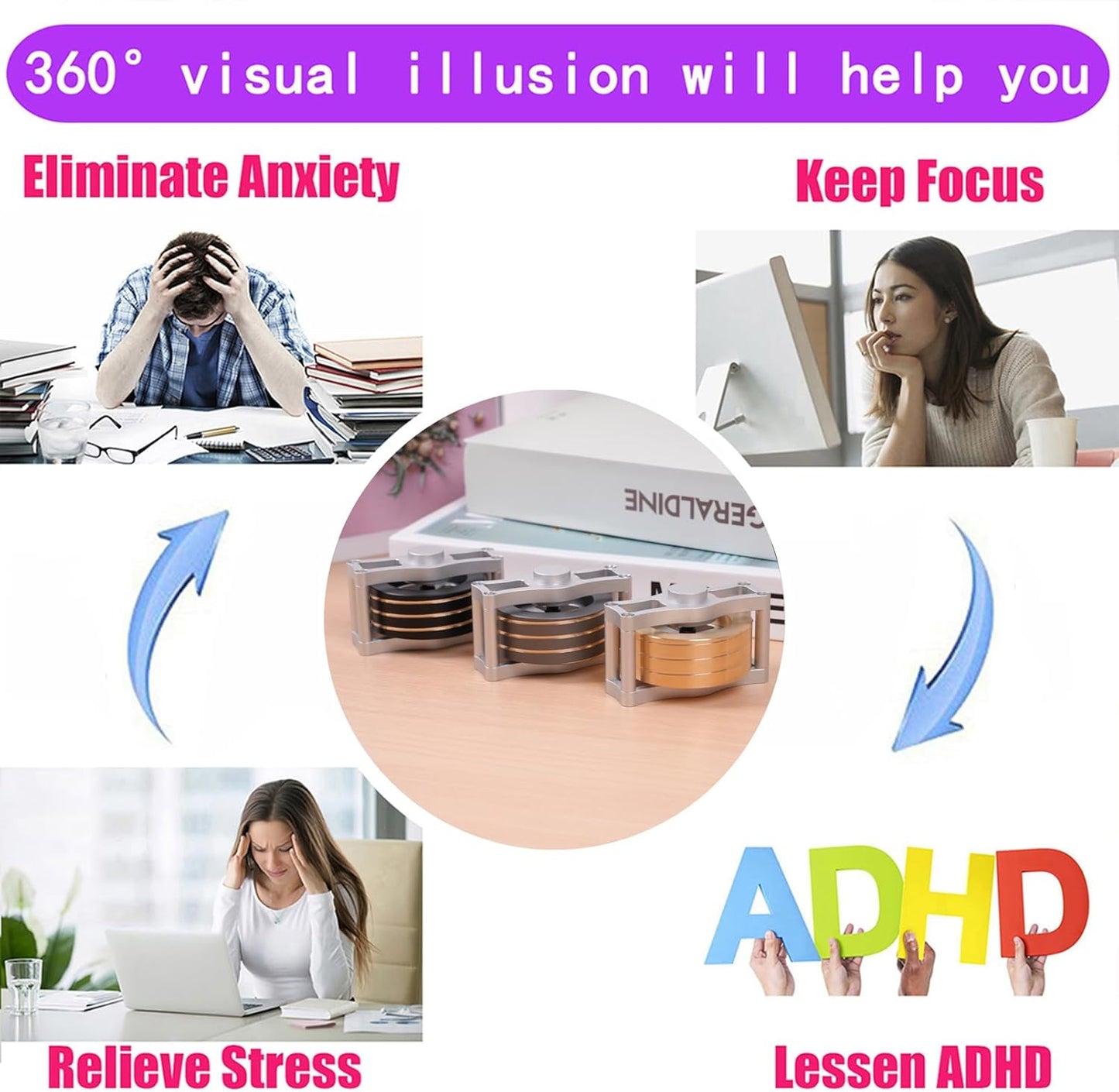 Desk-Kinetic-Toys Cool-Gadgets for Fidget: 20Mins Spinning-Tops, Cool-Stuff Figet Game for Adult Teen Children Kid, Optical-Illusion Stress Relief Gifts for Man Women Office School Home Christmas