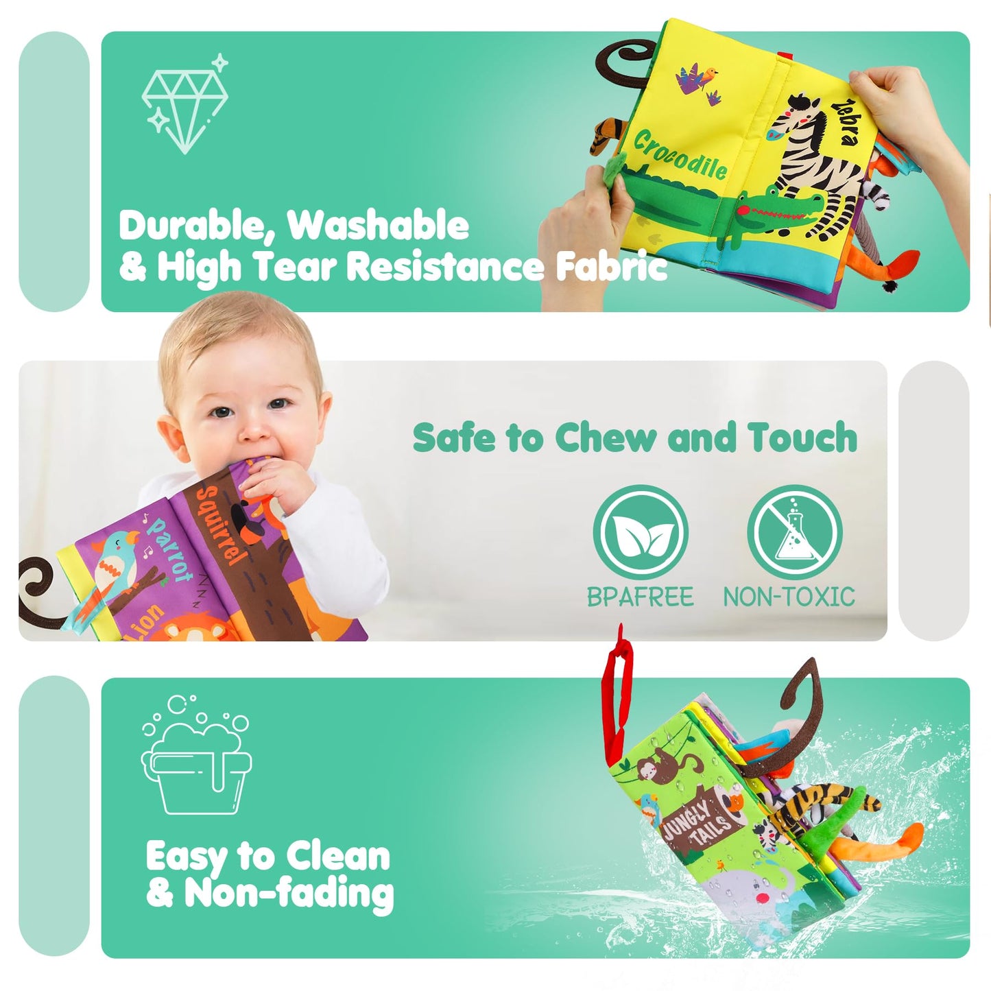 beiens Baby Books Toys, Touch and Feel Crinkle Cloth Book for Infant Baby 0-3-6-12-18 Months, Early