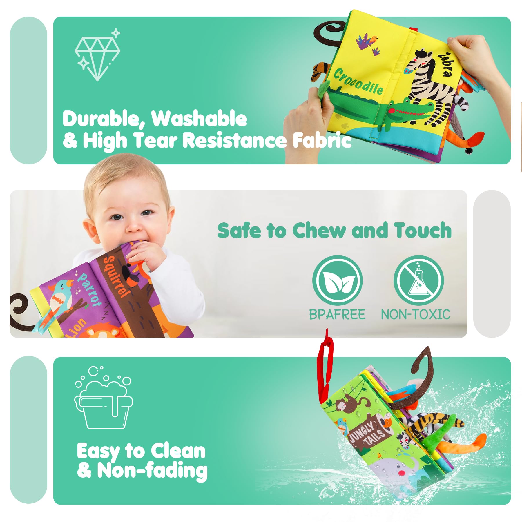 beiens Baby Books Toys, Touch and Feel Crinkle Cloth Book for Infant Baby 0-3-6-12-18 Months, Early