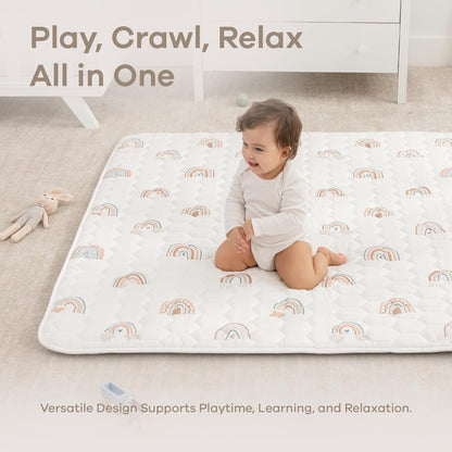 Comfy Cubs Rectangle Kids Play Mat - Medium 48 x 72 inches Soft Quilted Baby Floor Mat with Non-Slip Bottom - Plush Design for Toddlers Playtime and Relaxation - Comfortable and Durable - Rainbow