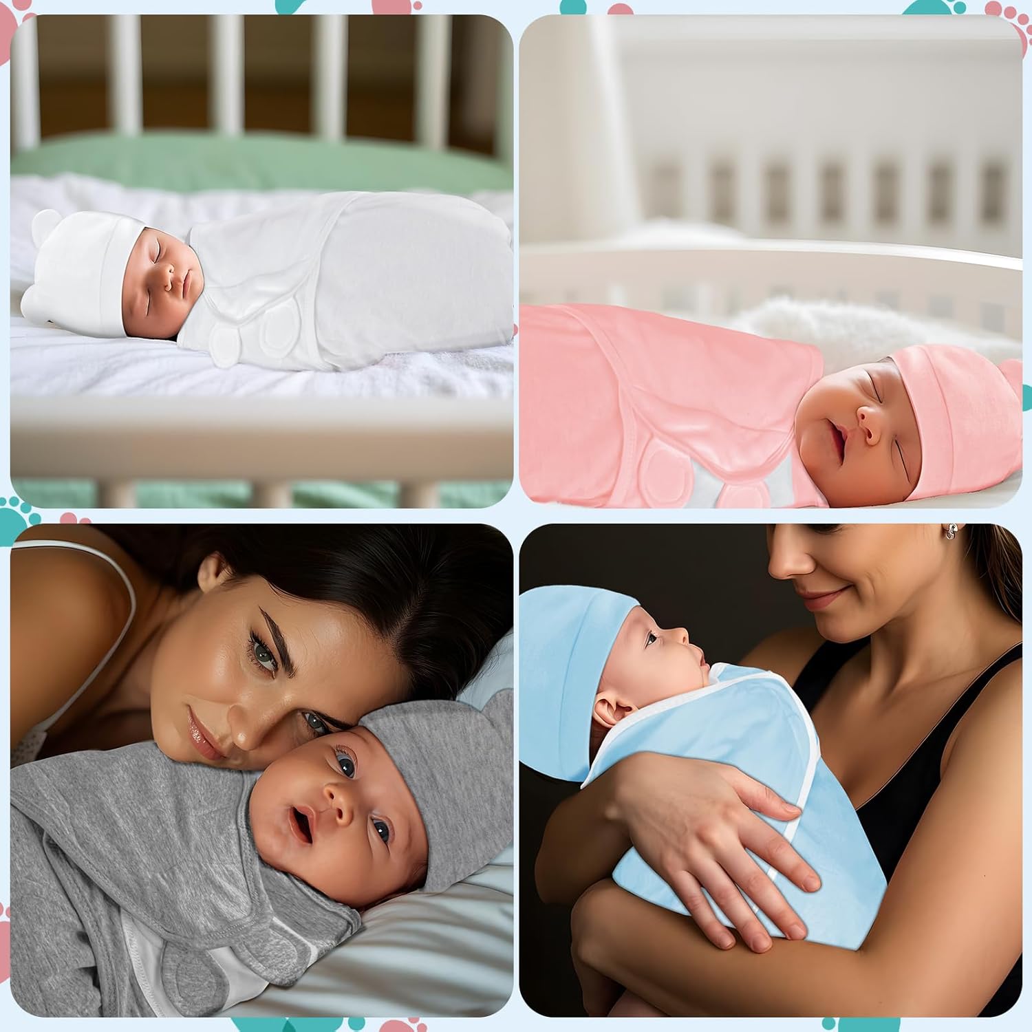 Baby Swaddle Sleep Sacks with Hats for 0-3 Months Baby Swaddle Blanket Wrap Newborn Swaddles Sack