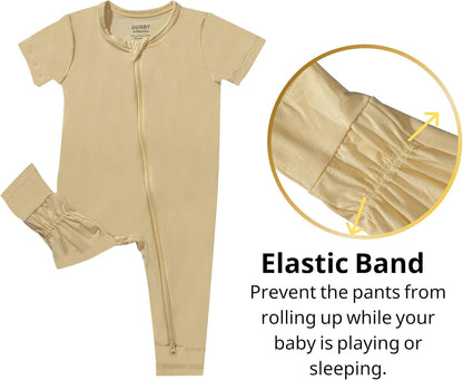 GUISBY Rayon Made from Bamboo Baby Pajamas, Summer Short Sleeve Footless Rompers, 2 Way Zipper Sleeper
