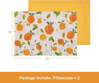 TILLYOU Toddler Pillowcases 13 x 18 Travel Pillow Case 2 Pack, Kids Pillowcases Machine Washable with Envelope Closure, Orange Flavour & Orange