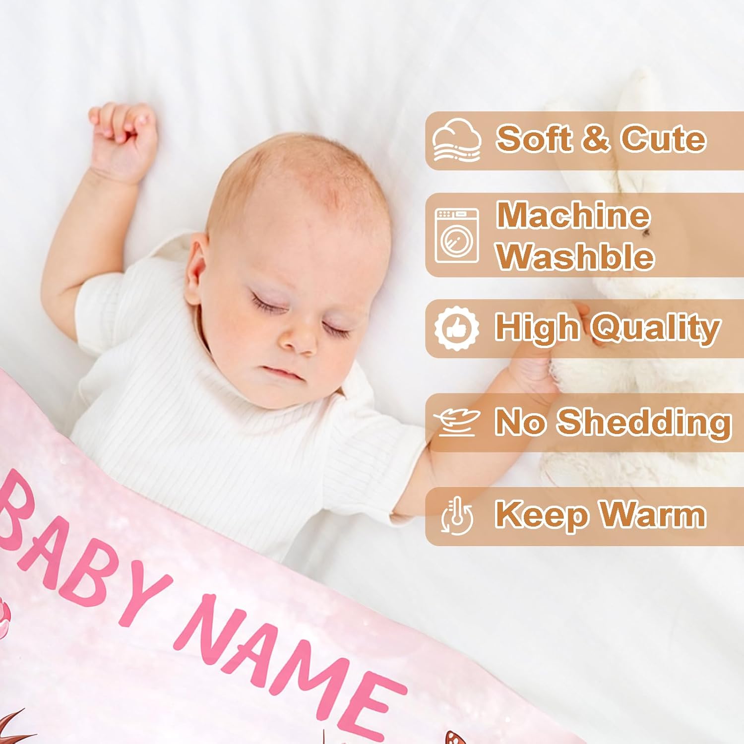 Ship Next Day, Personalized Baby Blanket – Printed in USA, Custom Baby Blanket for Boys & Girls