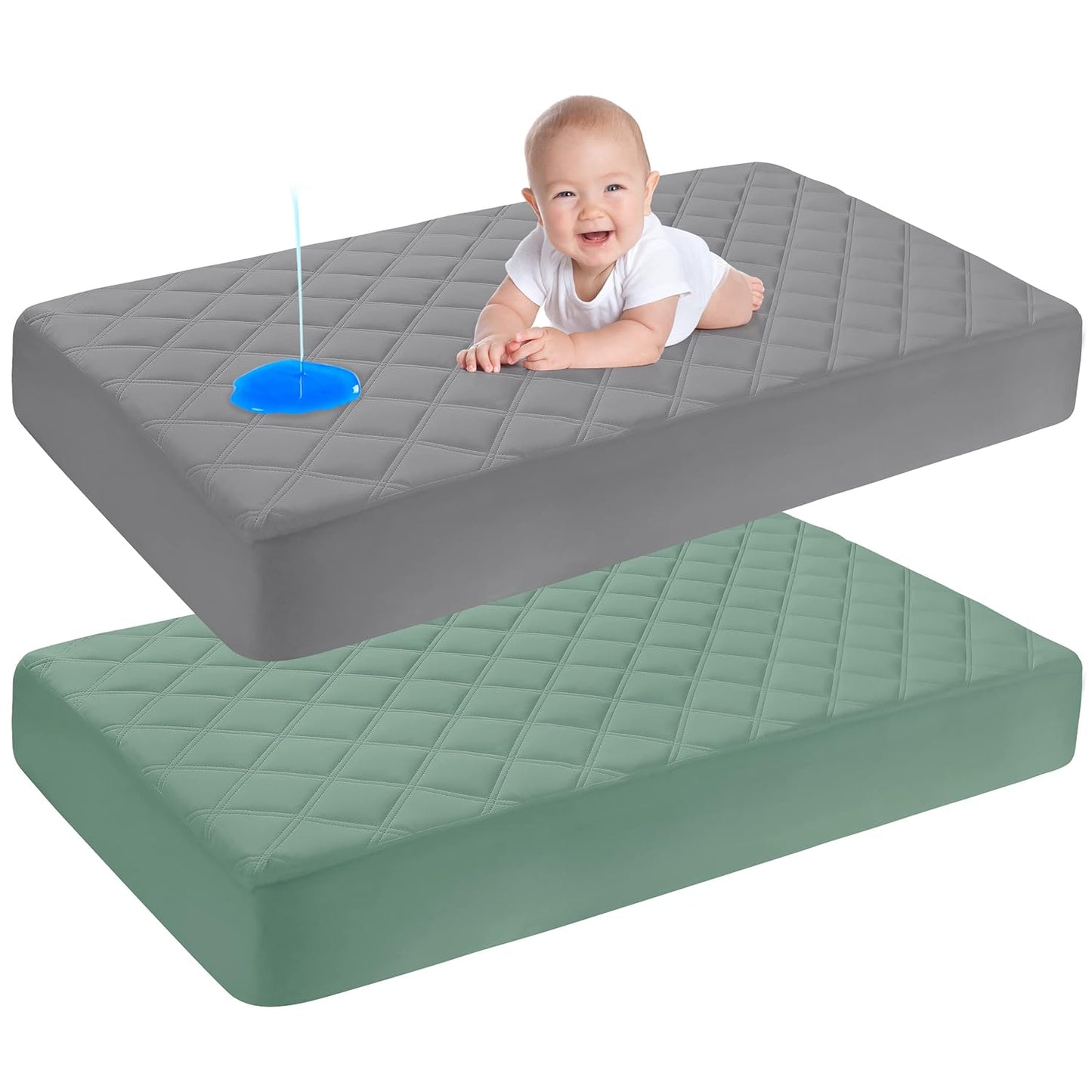 Yoofoss Waterproof Crib Mattress Protector 2 Pack, Quilted Crib Mattress Pad Cover Ultra Soft and
