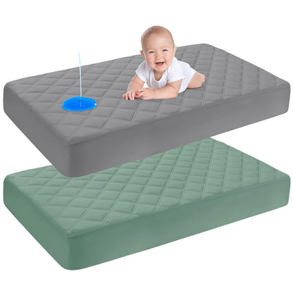 Yoofoss Waterproof Crib Mattress Protector 2 Pack, Quilted Crib Mattress Pad Cover Ultra Soft and