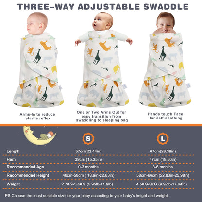 Swaddle-Blanket Baby Girl & Boy Swaddles Newborn Infant Transition 100% Cotton Wrap Blankets, 3-Way Adjustable Wearable Blanket, TOG 1.0 (Colorful Zoo, 3-6 Month)