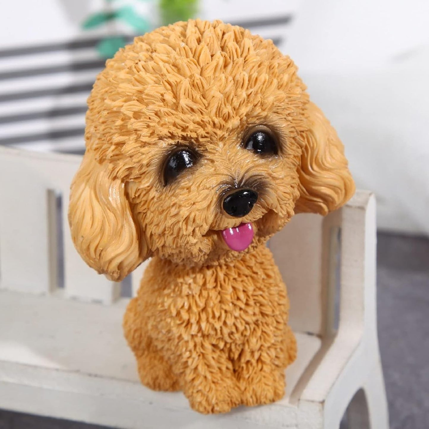 Resin Bobbing Head Dog Figurines Mini Bobblehead Puppy for Home Office Desk Car Dashboards Decor Ornaments (Teddy - Yellow)