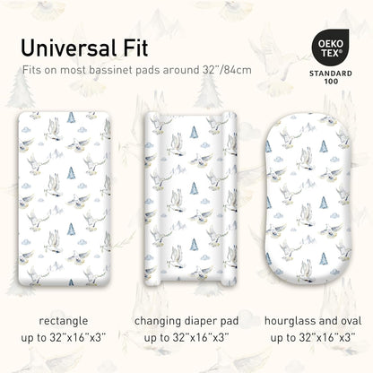 Gllquen Baby Bassinet Sheets 4 Pack, Breathable Cozy Fitted Mattress Sheet, Elastic Travel Crib Fashionable Pattern, Standard Cradle Safe Sheets for Babys Boy Girls 32"x16" (Pigeon)