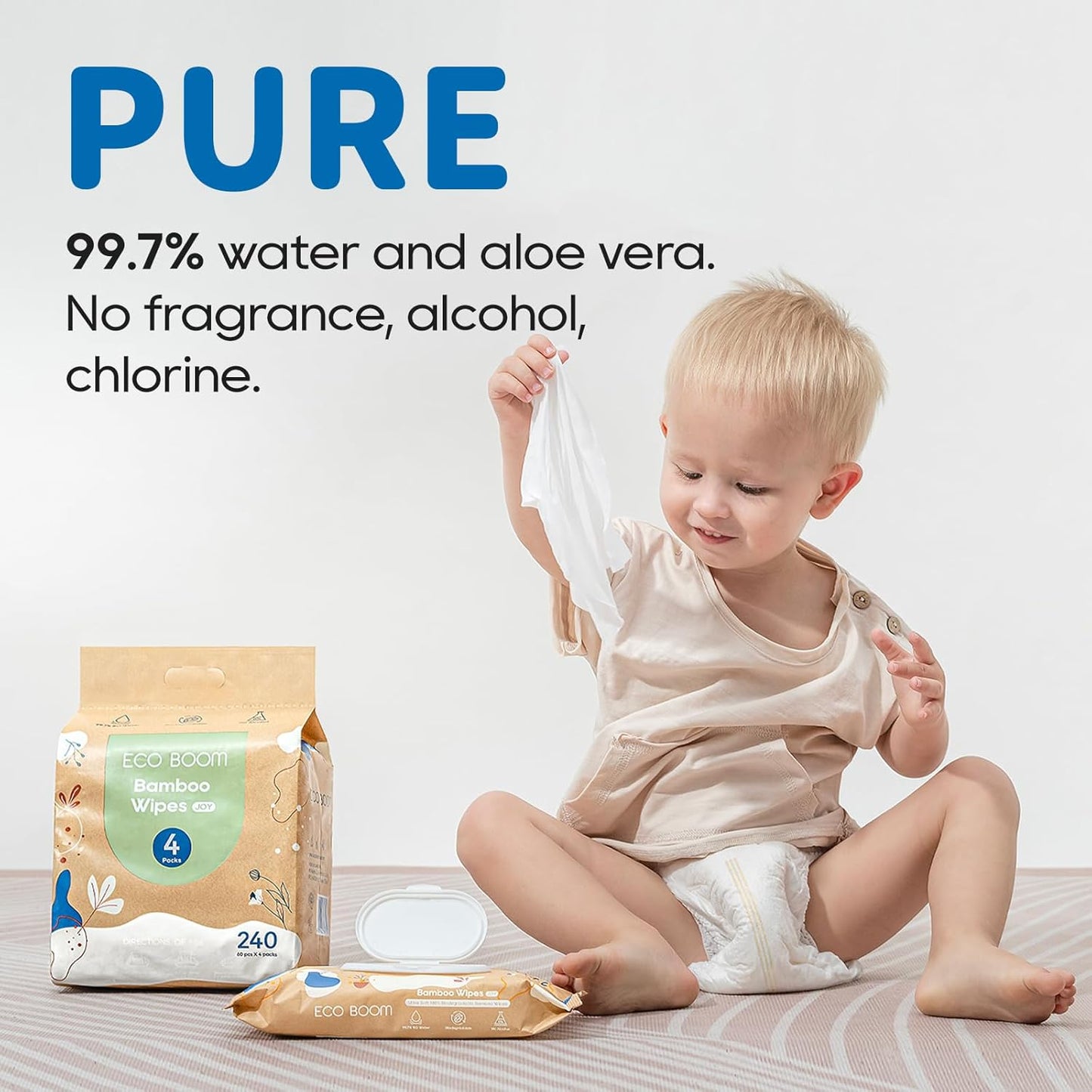 ECO BOOM Bamboo Viscose Wipes - Biodegradable, Fragrance-Free, Gentle Cleaning