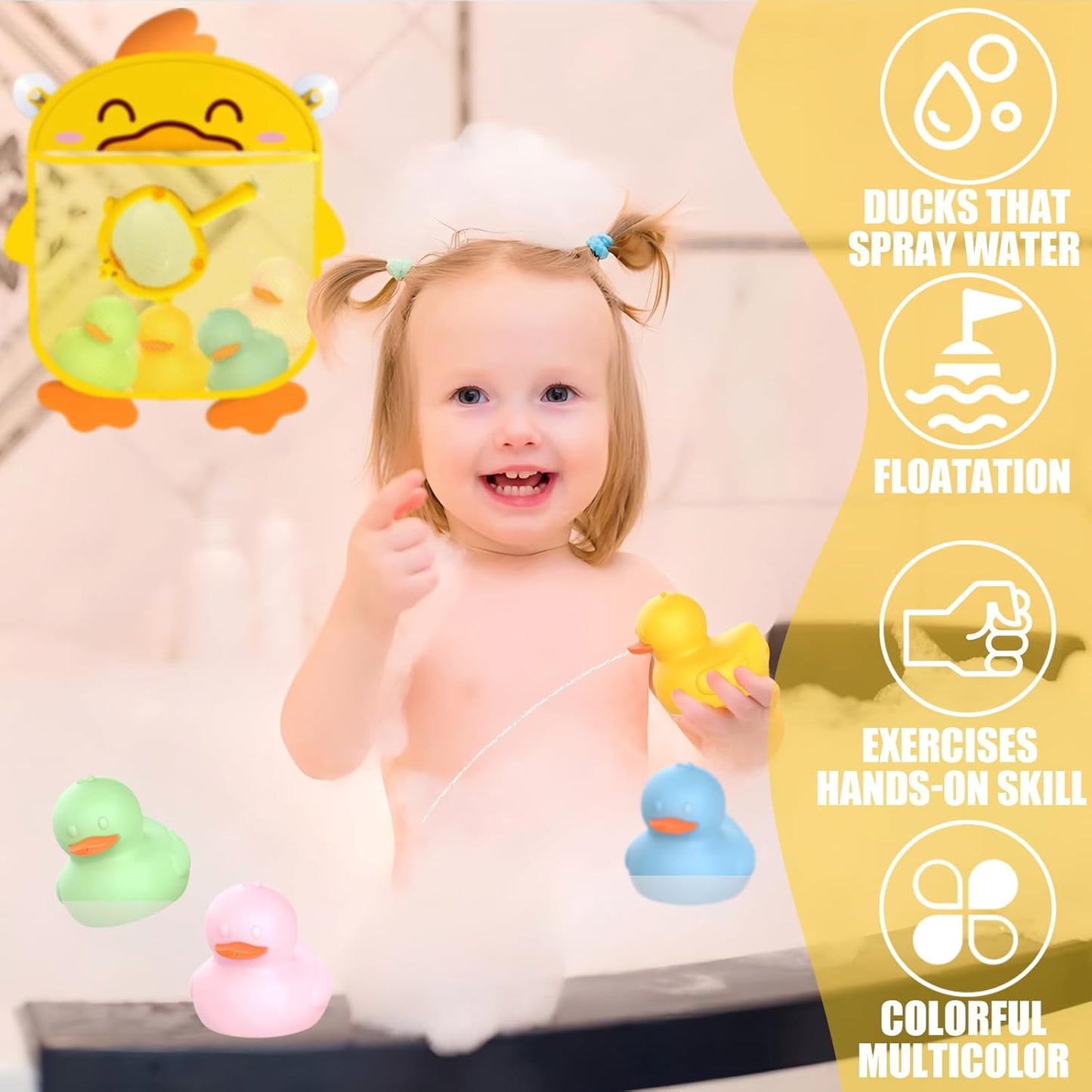 6Pcs Mold-Free Bath Toy Silicone Duck Set for Toddlers 1-3 Years and Babies 6-12 Months, Dishwasher