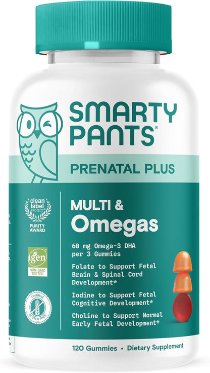 SmartyPants Prenatal Multivitamin Gummies - Improved Formula: Omega 3 (DHA/EPA), Methylfolate