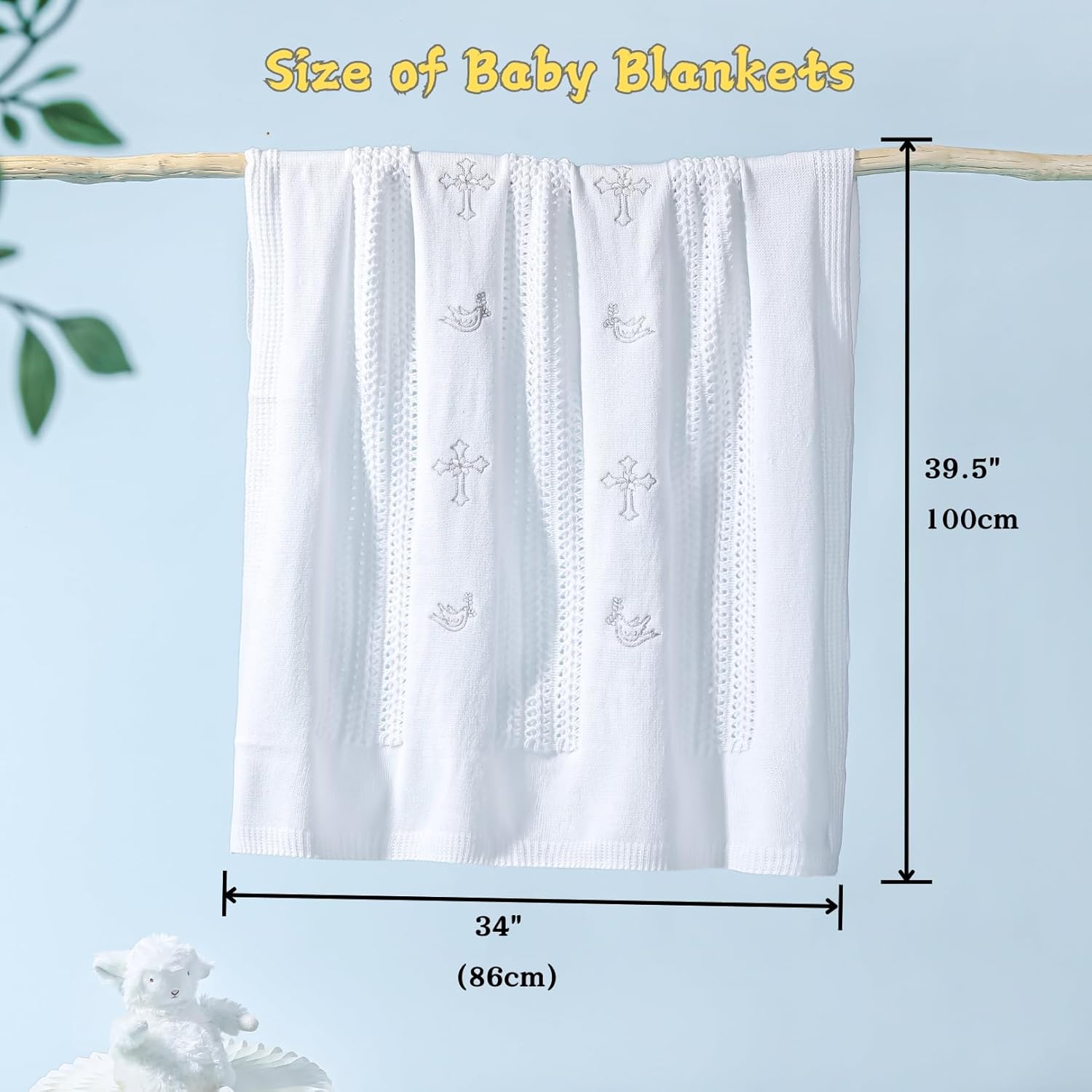 Booulfi Baby Blankets for Boys Girls Baby Receiving Blankets Silver Cross Dove of Peace Embroidery