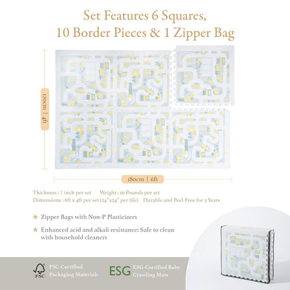Premium Baby Foam Play Mats -Stylish Floor & Exercise Puzzle Mat for Toddlers & Kids- 6 Soft, Non-Toxic, Odorless, Peel-resistant Foam Tiles -6ft x 4ft -1"inch Extra-Thick, Pastel Blue Gray