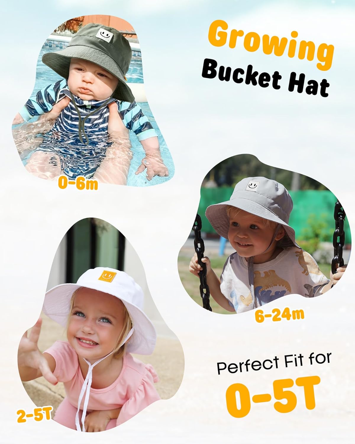 FURTALK Baby Sun Hat Smile Face Toddler Boys Girls Bucket Hat 0-5 Years Kids UPF 50+ Sun Protection Summer Hats