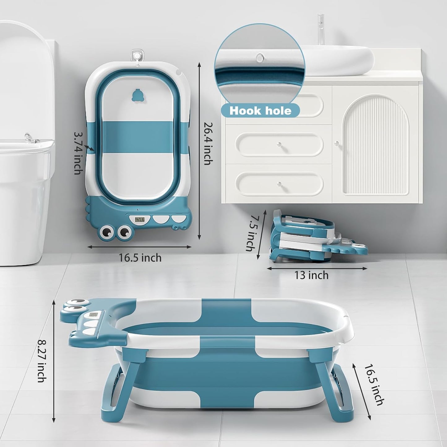 Collapsible Baby Bathtub for Newborn, Foldable Baby Bath Tub with Thermometer & Soft Floating
