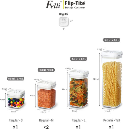 Felli Flip Tite Storage Container with Lid 4" Airtight Ring Seal Top, Stackable Acrylic Canister