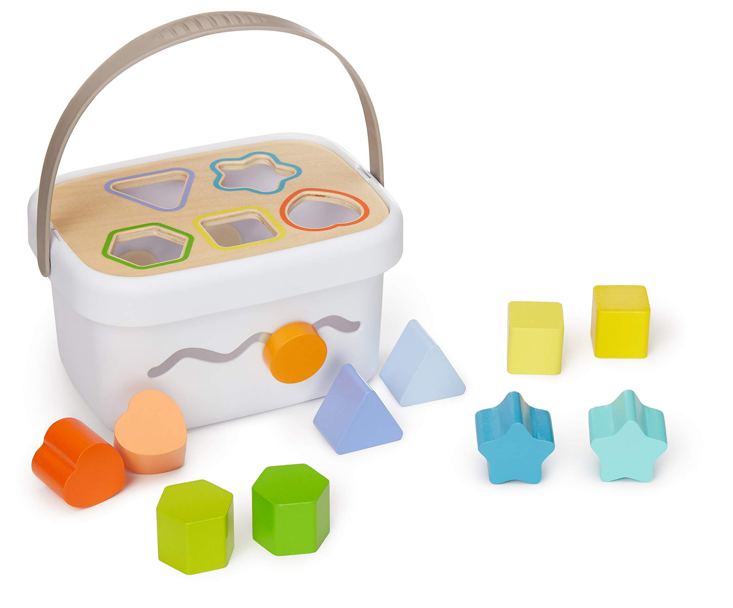 Amazon Basics Wooden Shape Sorter and Rainbow Stacker Classic Baby Toy Set-Sorting Play for Infants