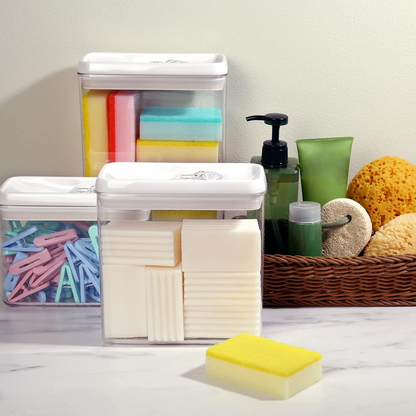 Felli Flip Tite Storage Container with Lid 4” RECTANGULAR Airtight Ring Flip Top, Stackable Kitchen