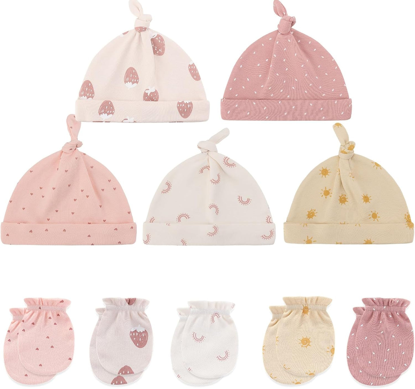 Newborn Baby Boy Girl Caps Mittens Socks Set Cotton Baby Essentials Accessories (Hats+Gloves+Socks)