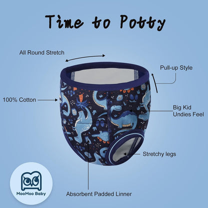 MooMoo Baby Potty Training Underwear Absorbent Toddler Training Pants for Boys and Girls 10 Packs Cotton Pee Pants 2T-9T