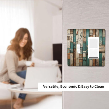 Outlet Covers Vintage Wood Brown Turquoise Splicing 1 Toggle 1 Rocker Combination Decorative Wall Plate Electrical Switch Plates Light Switch Cover Plate For Farmhouse Cabin Decor