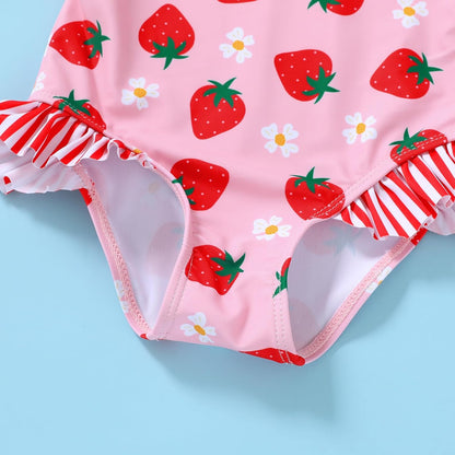 Tiny Cutey Toddler Girl Swimsuit Ruffled Stripe Sleeveless Swimwear One-Piece Baby Girl Bathing Suits