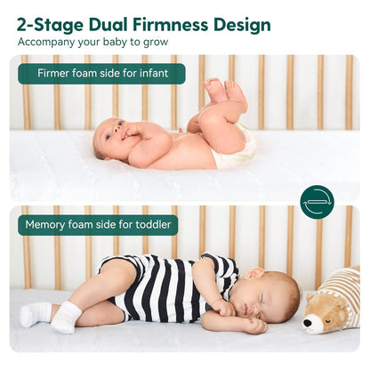 BABELIO Breathable Crib Mattress, Dual-Sided, Memory Foam, Waterproof, Removable and Machine-Washable Cover, for Toddler and Baby 52" x 27.5"