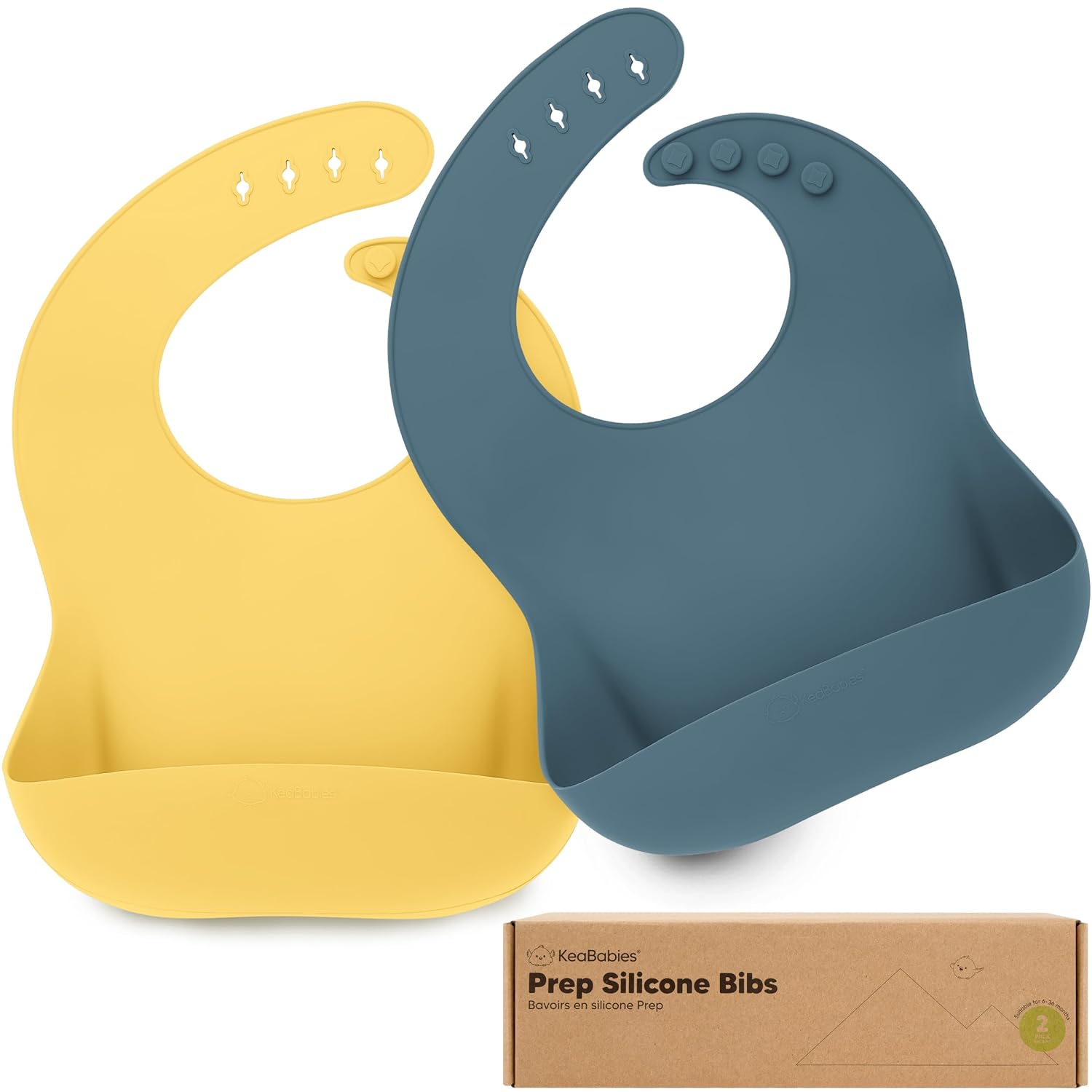 KeaBabies 2-Pack Silicone Baby Bibs for Eating - Sturdy Food-Grade Silicone Bibs for Babies Girl