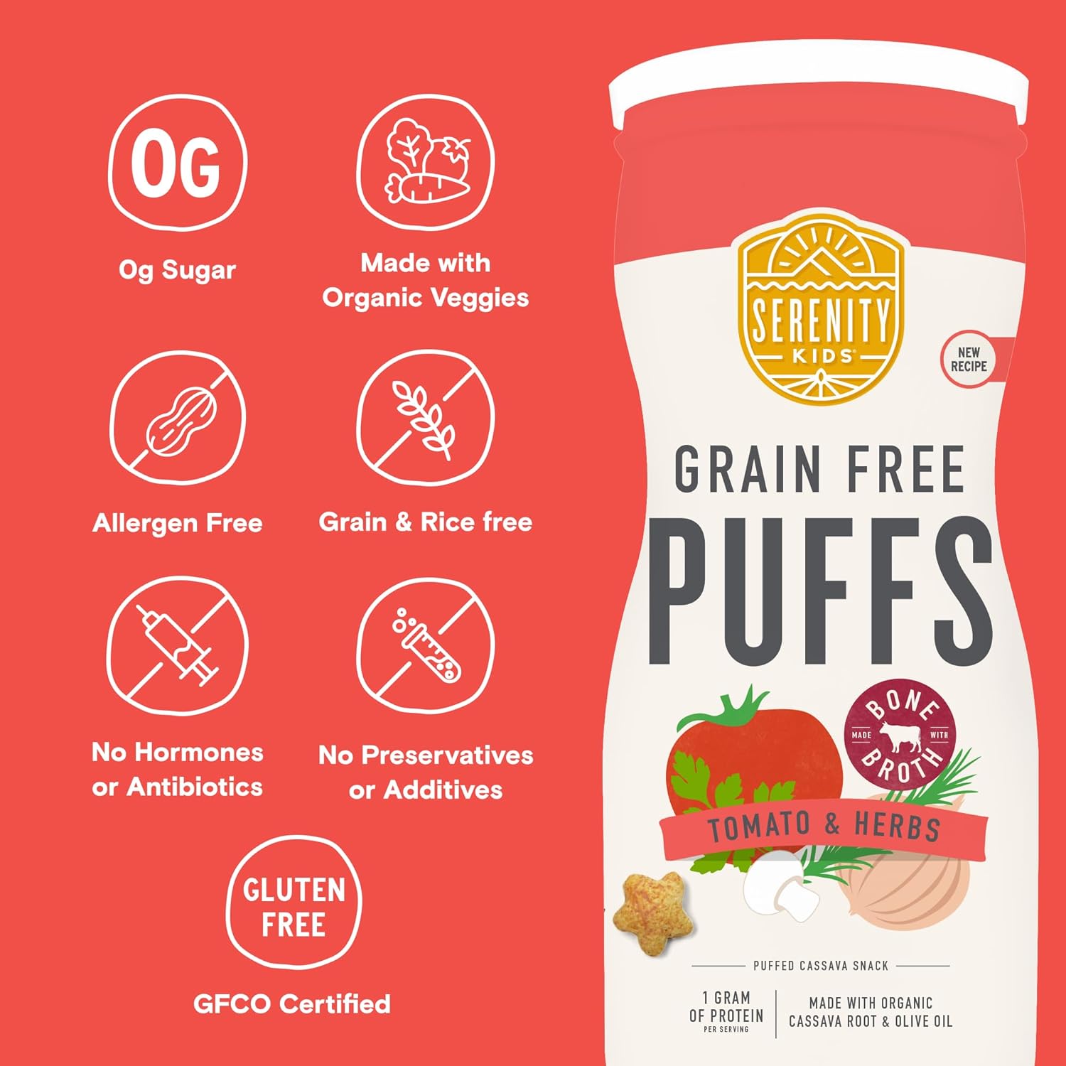 Serenity Kids 6+ Months Grain Free Puffs Toddler & Baby Snack | No Added Sugar, Gluten & Rice Free