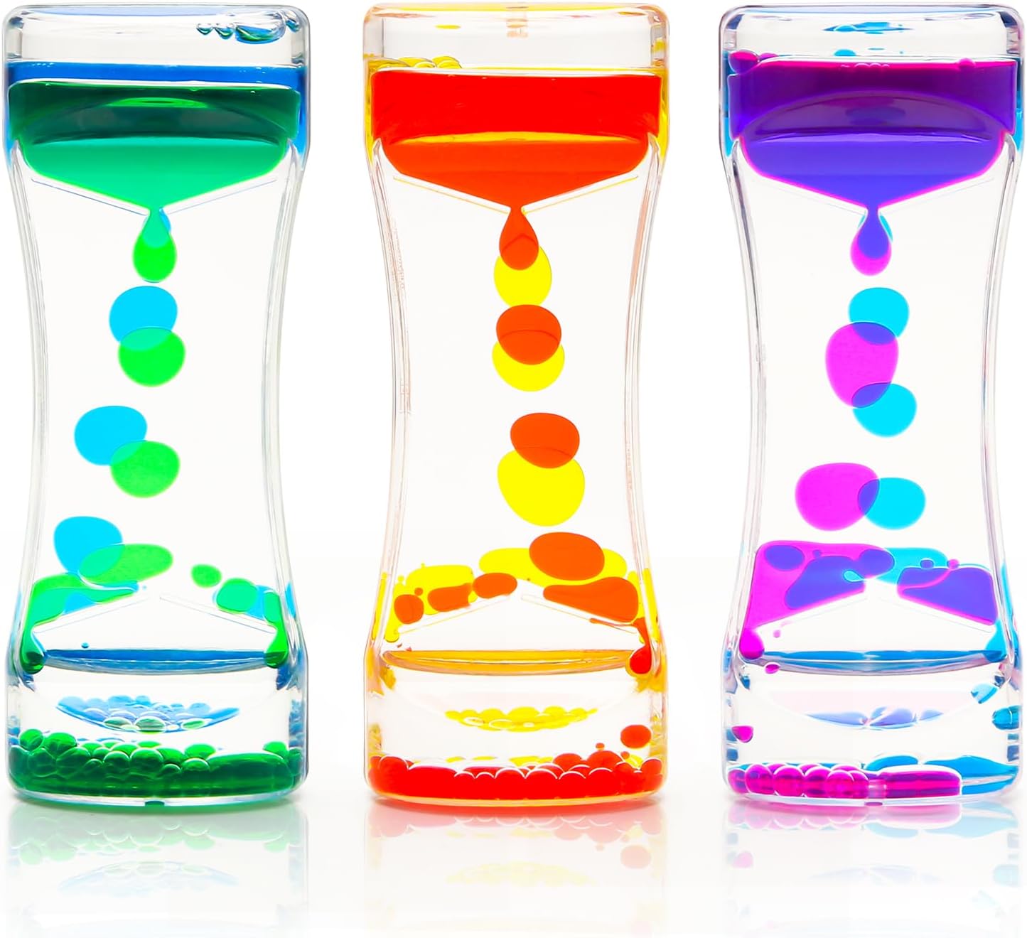 Coitak Liquid Motion Bubbler Timer for Sensory Play, Fidget Toy, Desk Top, 3 Pack, Assorted Colors (Style-3)