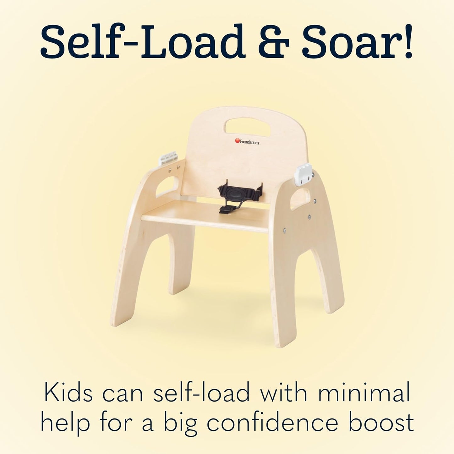 Foundations Easy Serve 9" Wood Feeding Chair for Toddlers, Adjustable Harness, Removable Dishwasher