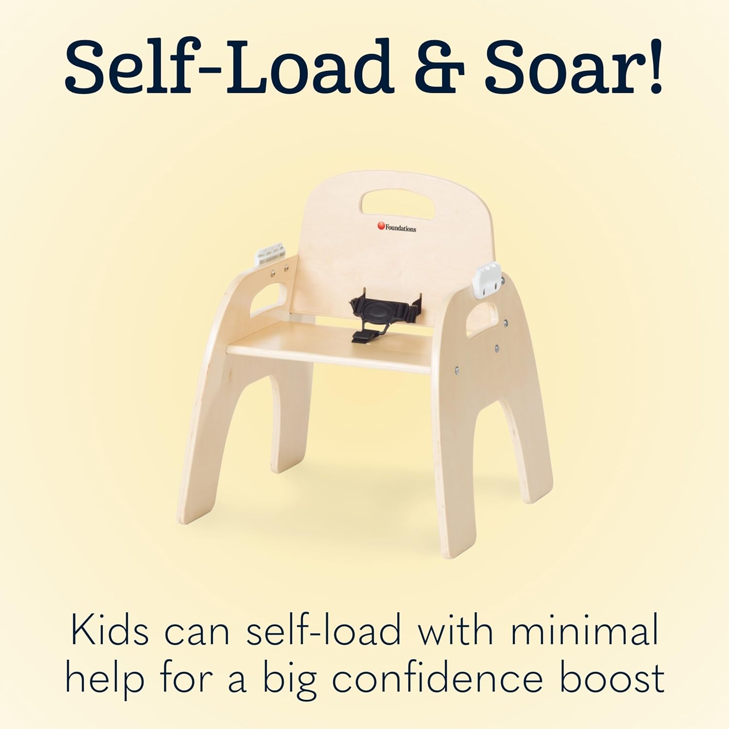 Foundations Easy Serve 11" Wood Feeding Chair for Toddlers, Adjustable Harness, Removable